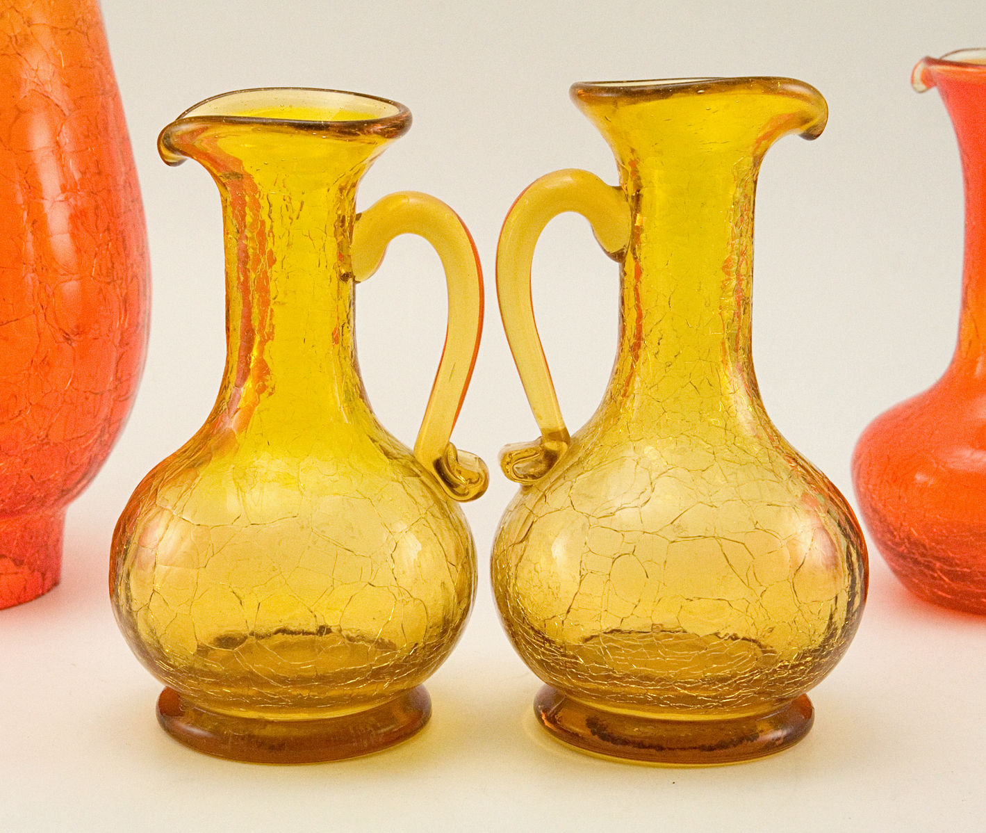 Vintage Glass Cruets in Amber Crackle by Kanawha
