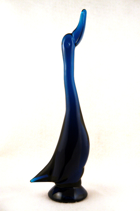 Large Art Glass Goose Figurine in Vintage Bluenique
