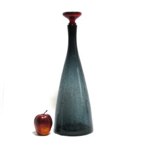 Blenko Art Glass Decanter Bottle Charcoal Crackle Huge
