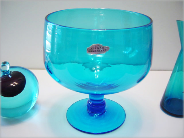 Turquoise Footed Compote by Blenko Art Glass - Image 3