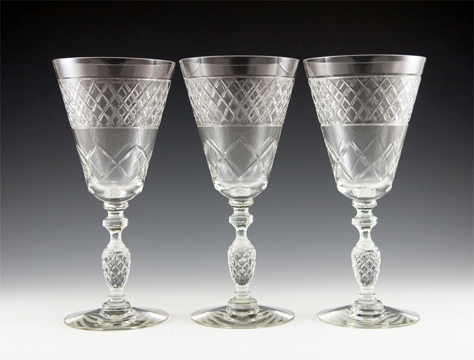 Large Vintage Fine Cut Crystal Water Goblet Pineapple Stem