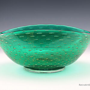 Large Seguso Art Glass Emerald & Gold Centerpiece Bowl Italy