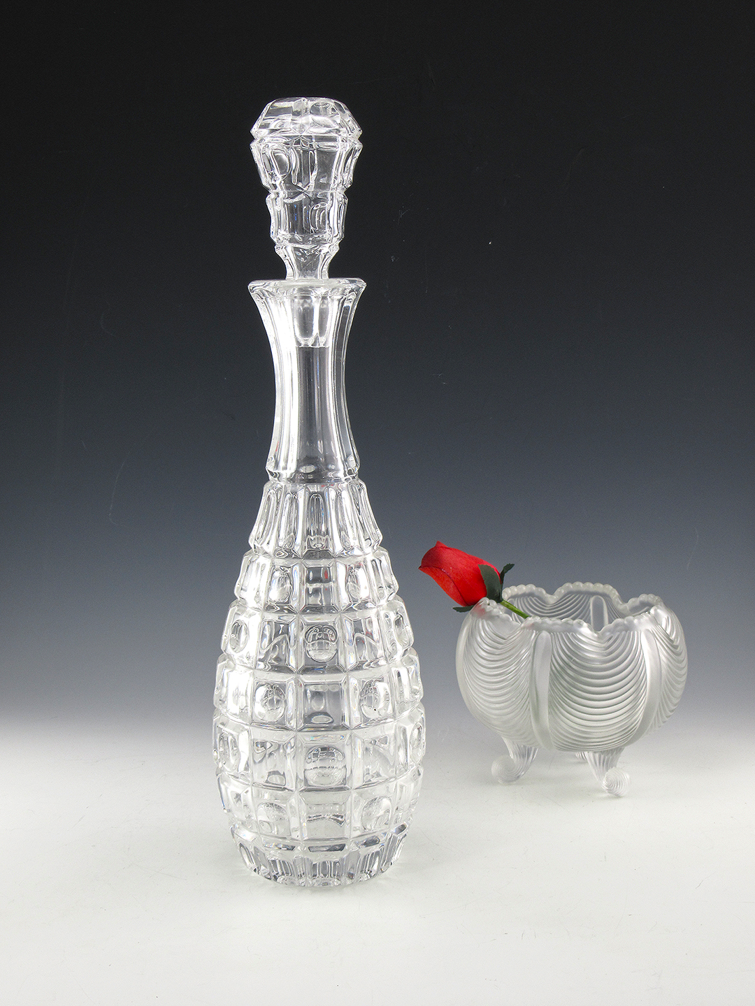 Antique Crystal Decanter Block Thumbprint Pattern Grand Size - Image 2