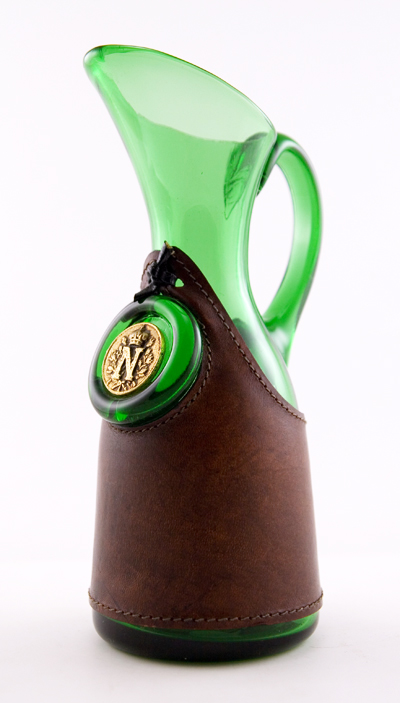 Retro Italian Leather and Blown Glass Jug