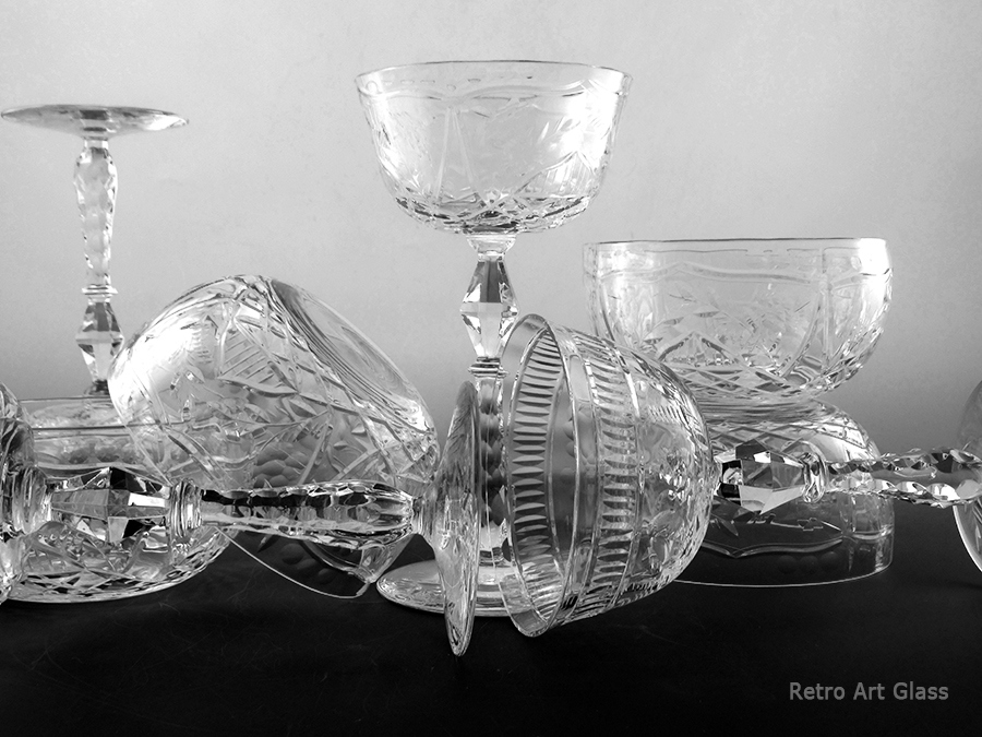 Antique Libbey Rock Sharpe Cut Crystal Set Stemware and Bowls 1008 - Image 2