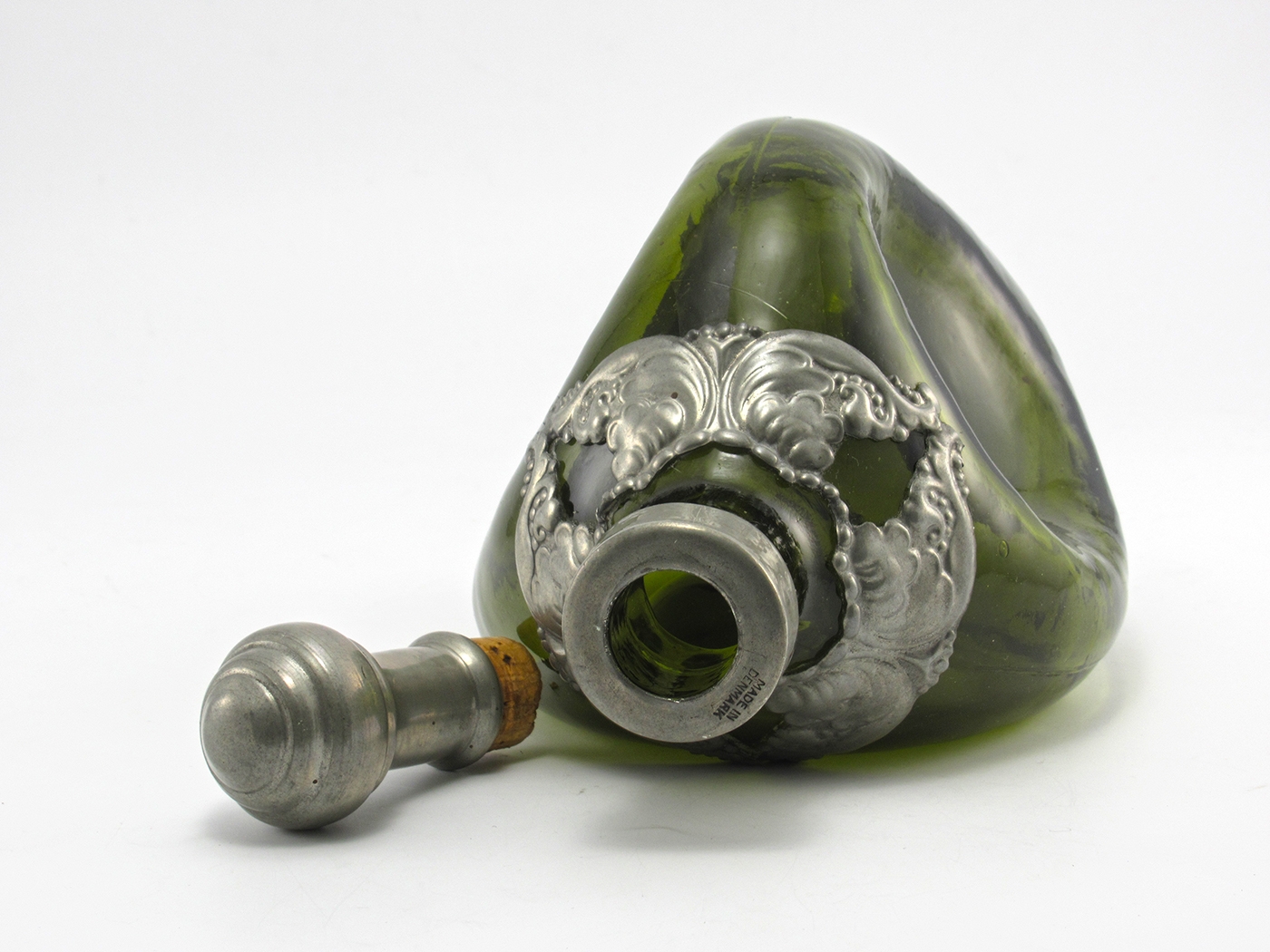 Danish Glass Decanter Old World Style with Pewter Collar - Image 2