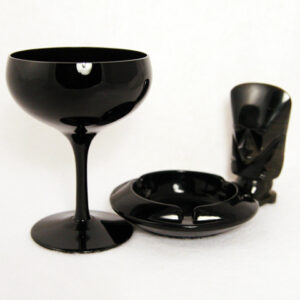 Mid-Century Modern Ebony Glass Saucer Champagne Set