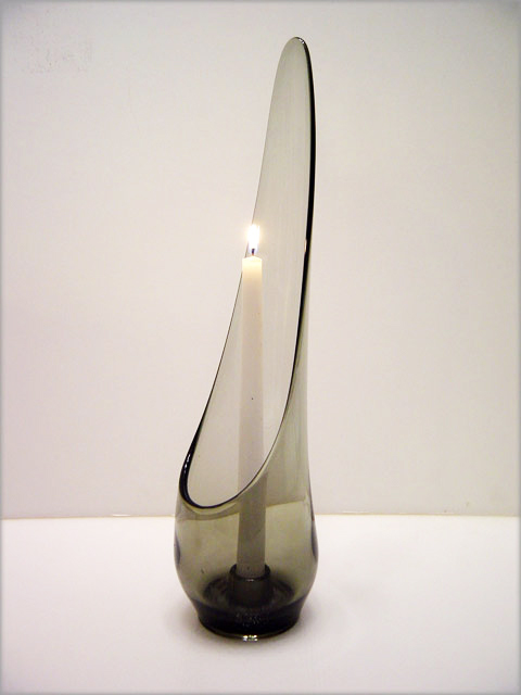 Mid-Century Glass Candle Holder in Smoke by Viking