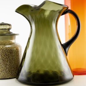 Mid-Century Modern Hand Blown Smoked Optic Glass Beverage Pitcher