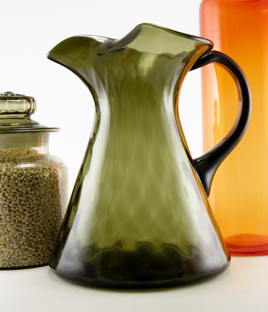 Mid-Century Modern Hand Blown Smoked Optic Glass Beverage Pitcher