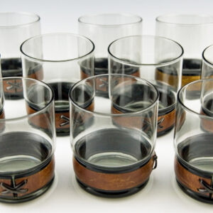 Mid-Century Modern Leather Trimmed Bar Tumbler Set of 10