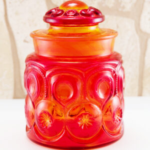 Moon and Star Pattern Glass Amberina Canister