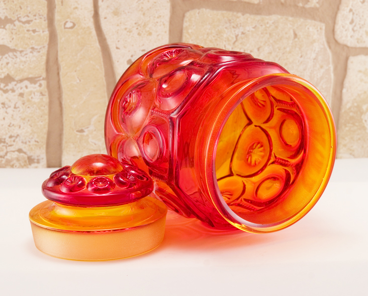 Moon and Star Pattern Glass Amberina Canister - Image 2