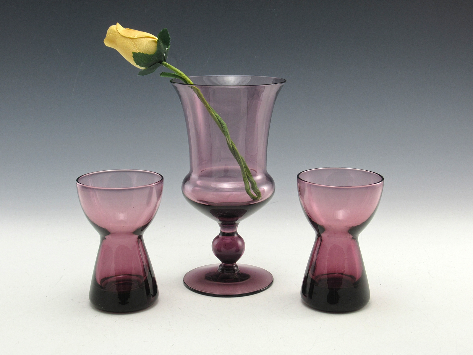 Morgantown Amethyst Crystal Vase and Candle Holder Set - Image 3