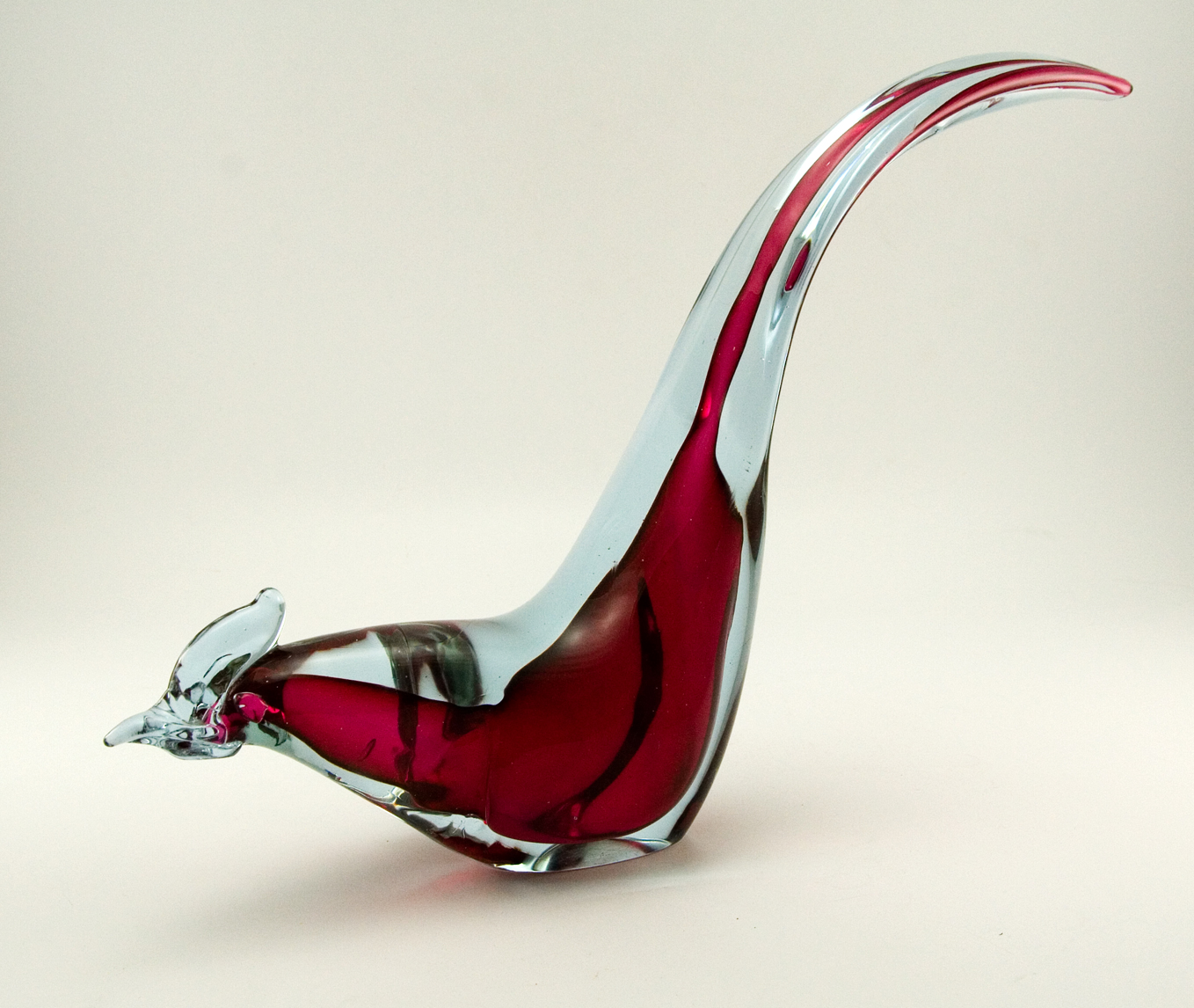 Big Vintage Art Glass Bird in Cranberry and Lilac