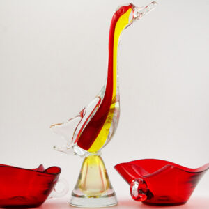 Large Vintage Art Glass Goose with Ribbon Decor