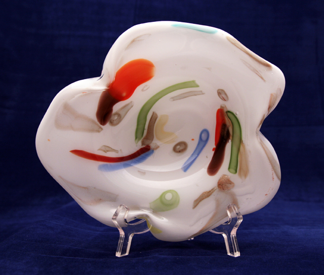 Murano Art Glass Cased Lattimo and Cane Dish