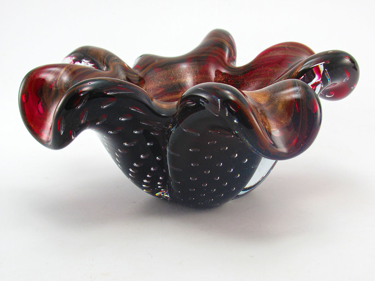 Barovier & Toso Murano Bowl Ruby Glass with Gold and Bubbles