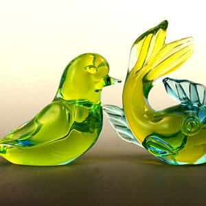 Murano Glass Figurines Gold Fish and Bird