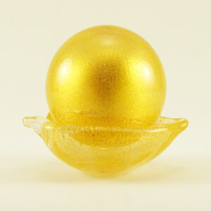 Gold Dust Paperweight and Leaf Bowl with Sticker Murano Glass