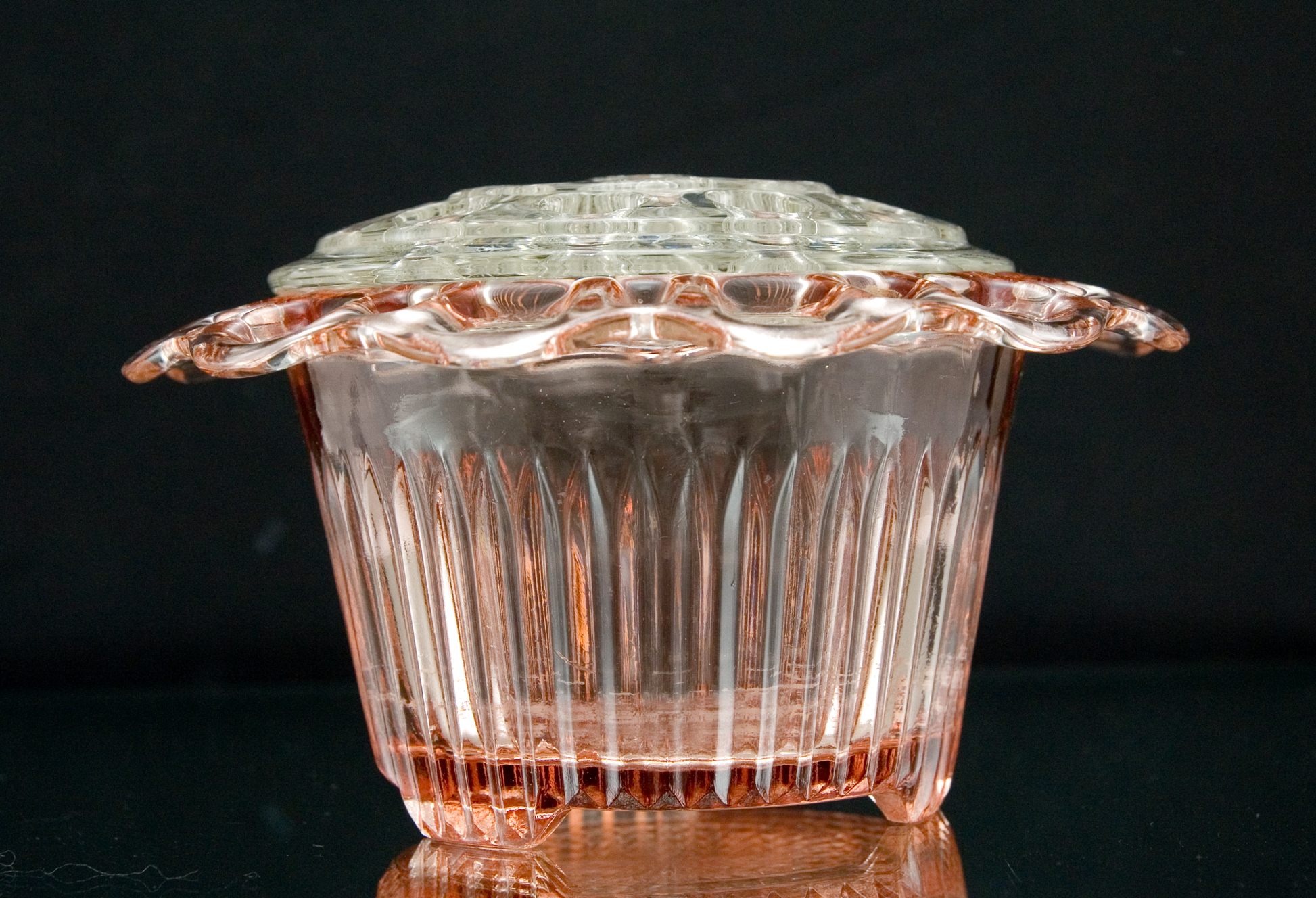 Pink Depression Glass Old Colony Flower Frog - Image 4