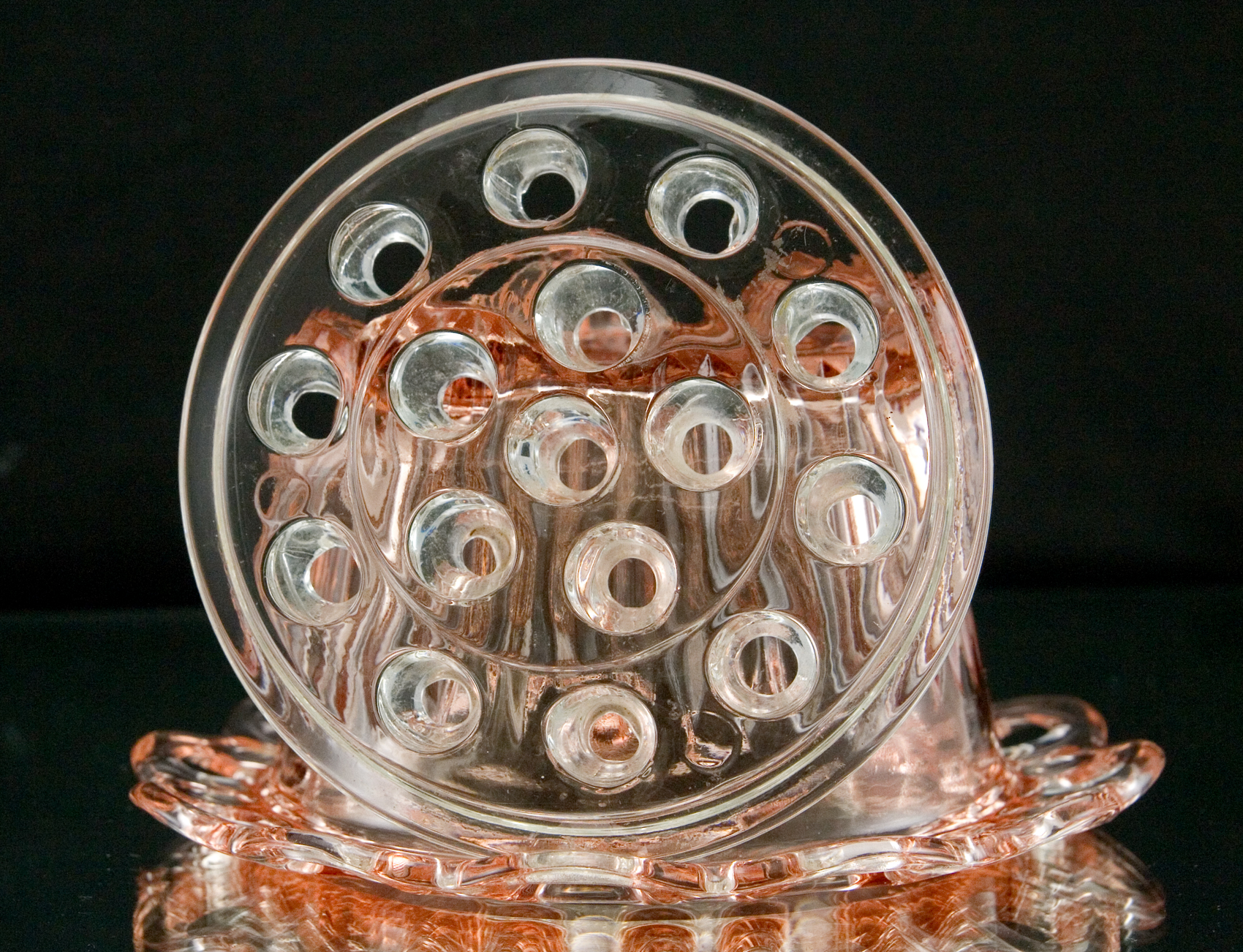 Pink Depression Glass Old Colony Flower Frog - Image 2