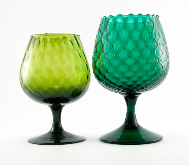 Selection of green glass at Retro Art Glass.