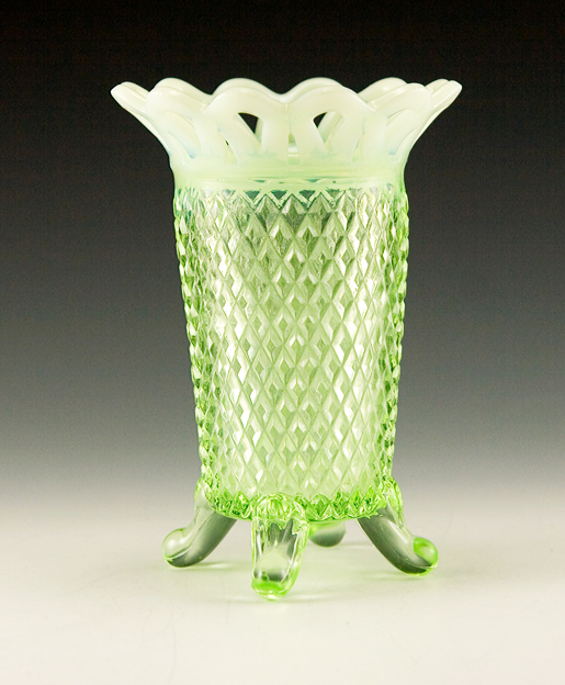 Opaline Vaseline Glass English Hobnail Vase by Imperial