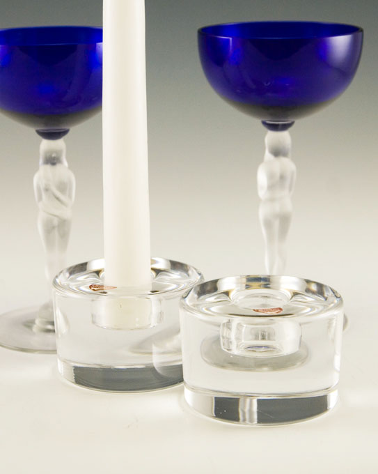 Orrefors Swedish Crystal Puck Candlestick Holder Set - Image 3