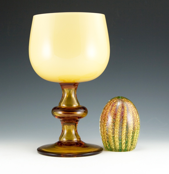 Oversize Cased Glass Goblet with Cushion Knop Stem