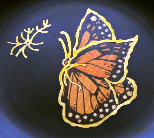 Pair of Vintage Couroc Inlaid Wood and Brass Butterfly Dishes - Image 3