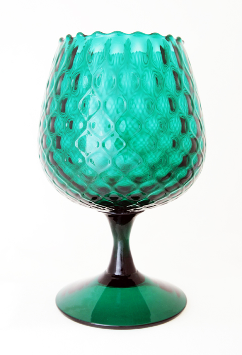 Peacock Blue Glass Diamond Rib Optic Snifter Vase