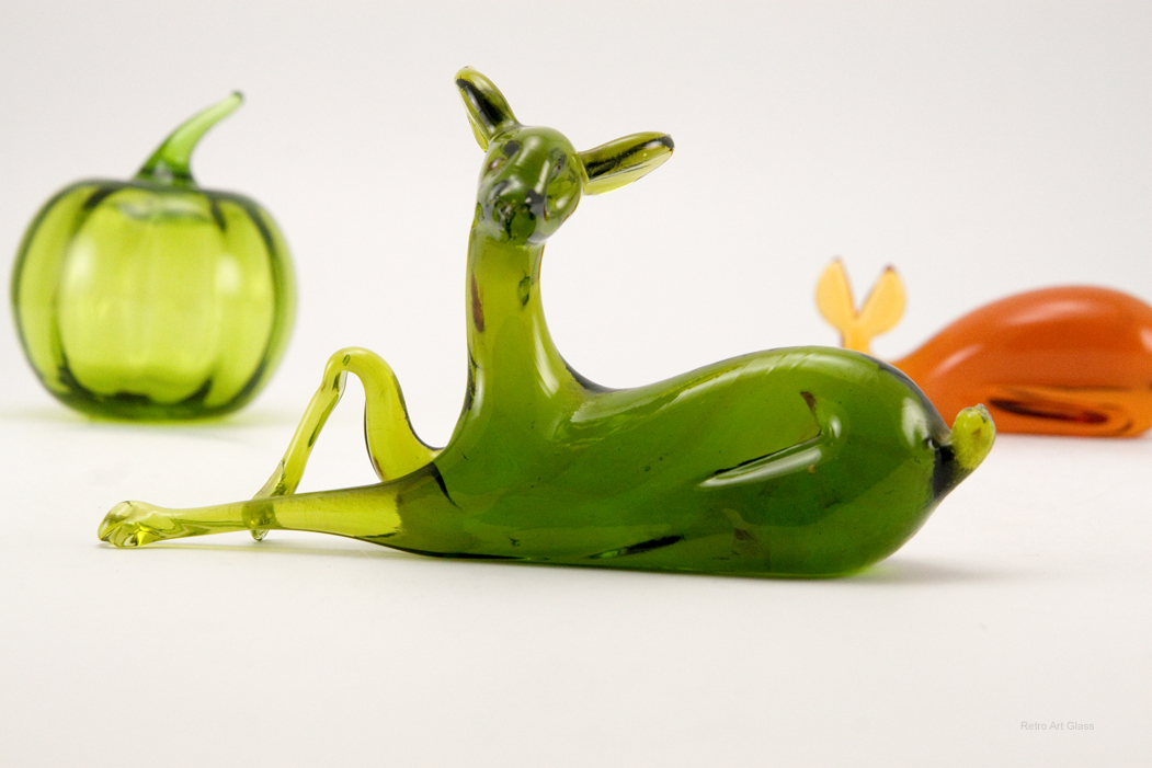 Mid-Century Modern Figurine Olive Glass Deer - Image 2