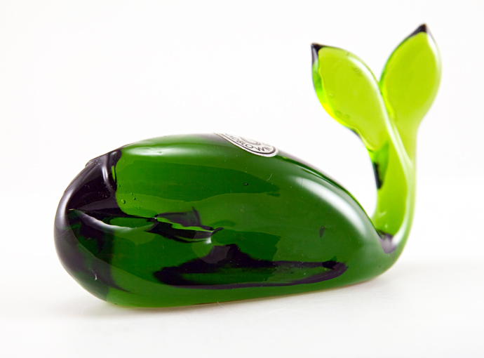 Pilgrim Art Glass Green Whale Figurine