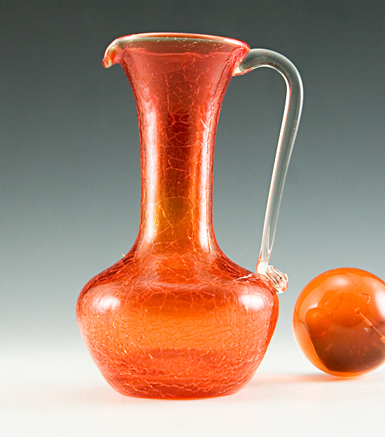 Tangerine Crackle Glass Cruet Pitcher by Pilgrim