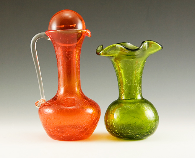 Tangerine Crackle Glass Cruet Pitcher by Pilgrim - Image 2