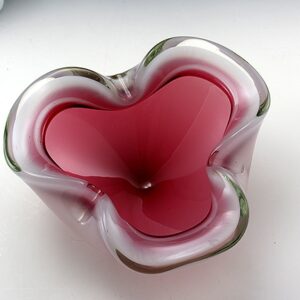 Vintage Pink Opaline Seguso Art Glass Bowl with Label Remnant