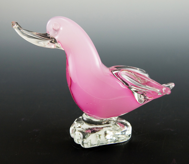 Pink Opaline Murano Art Glass Bird Figurine