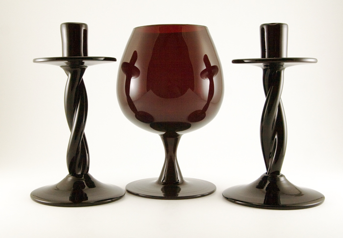 Pre Designer Blenko Black Amethyst Twist Candlestick Holder Set - Image 3