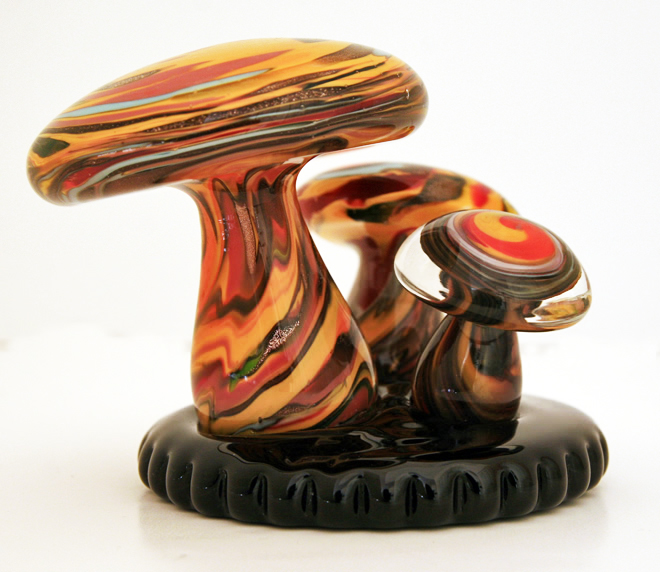 Psychedelic Magic Mushroom Group Labeled Venetian Glass
