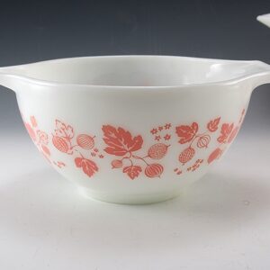 Gooseberry Pink on White Vintage Kitchen Mixing Bowl 441