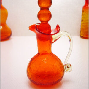 Rainbow Crackle Glass Tangerine Ball Stopper Cruet