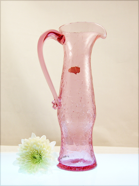 Rare Blenko Pink Rose Crackle Glass Jug