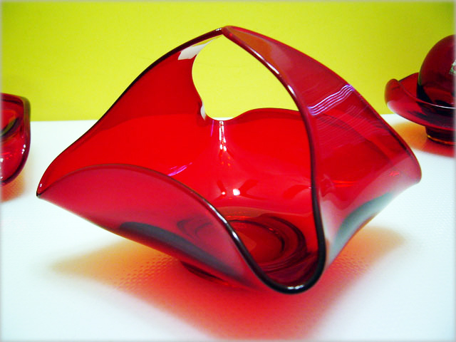 Rare Viking Art Glass Ruby Basket