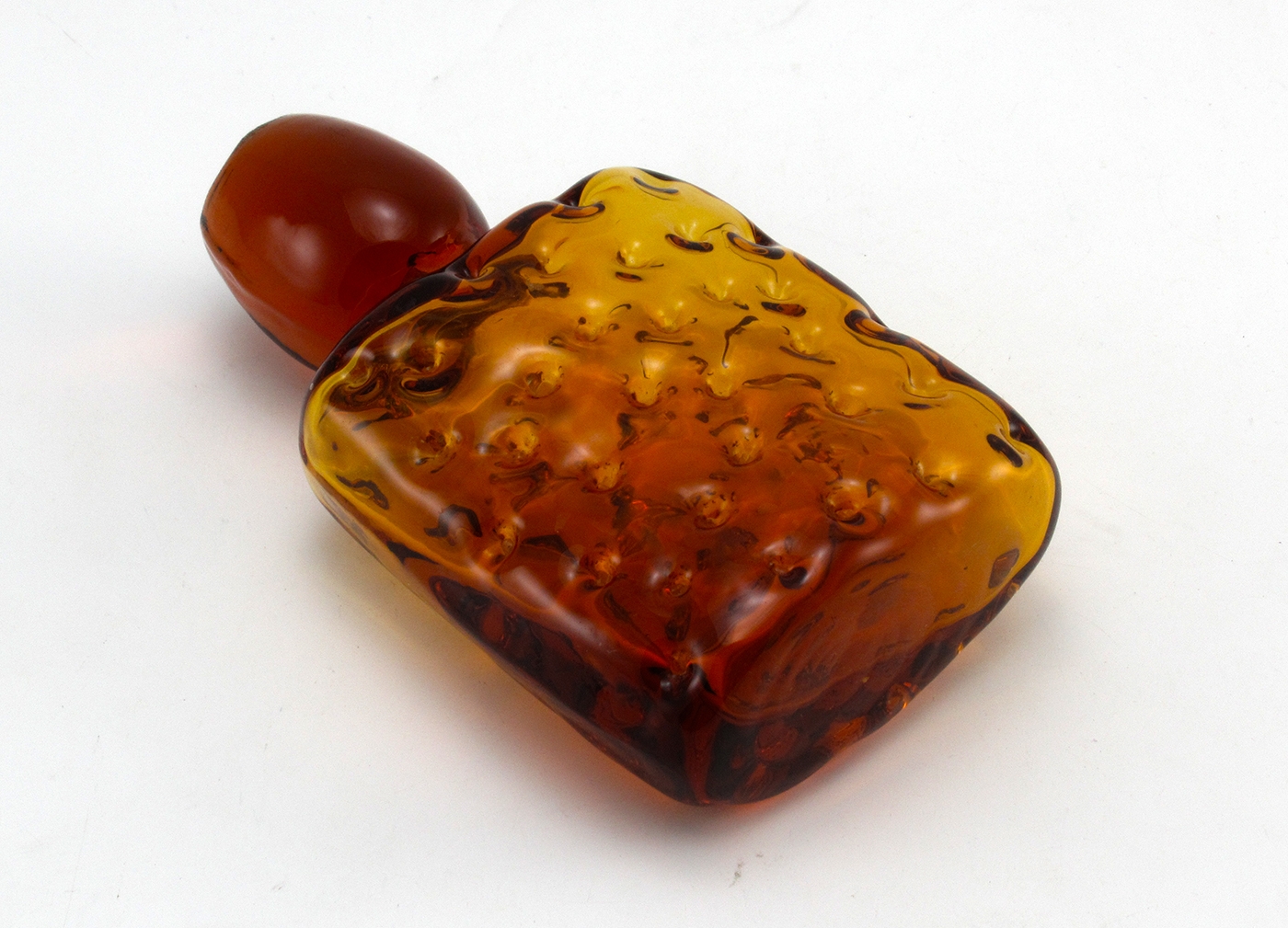 Hand-Blown Decanter Stopper Big Amber Glass Dimpled Square