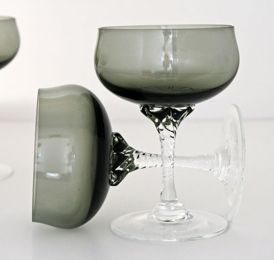 Vintage Smoke Black Crystal Cocktail Stemware - Image 2