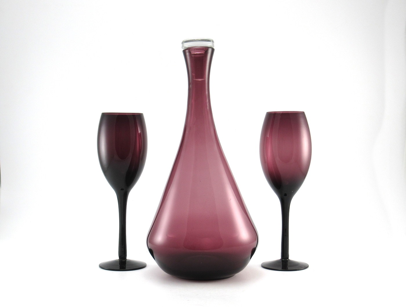 Vintage Amethyst Glass Decanter and Stemware Set