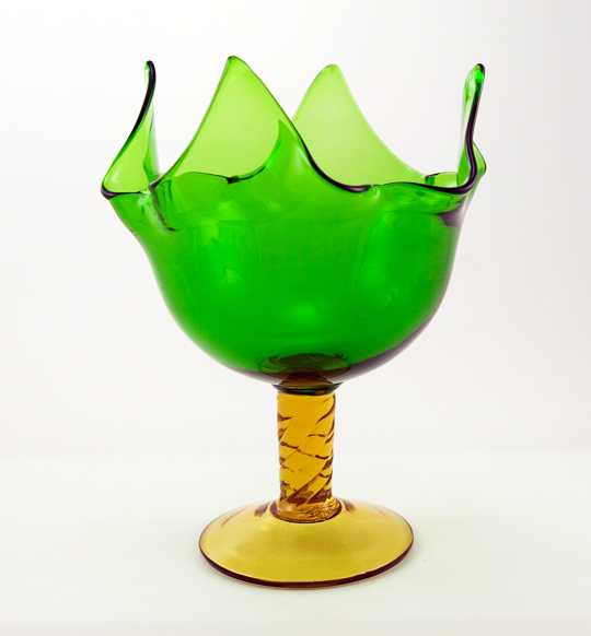 Retro Decor Vase Blown Glass with Twisted Stem