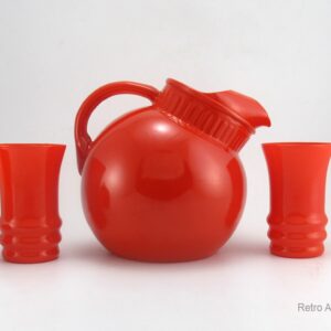 Retro Glass Ball Jug and Tumblers in Primary Orange 1950's