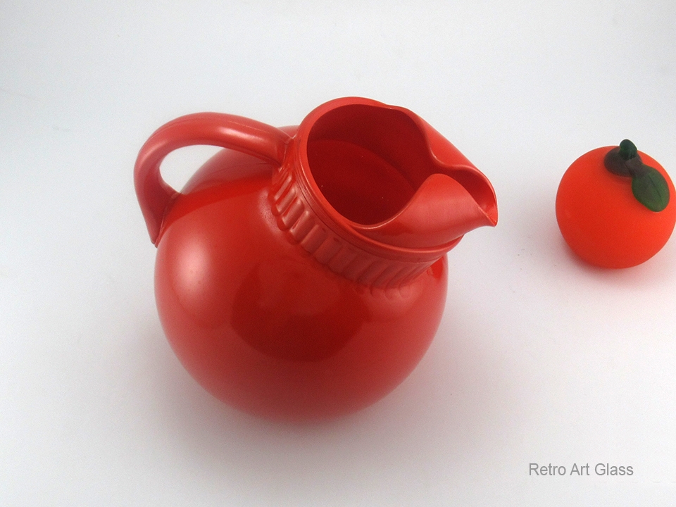Retro Glass Ball Jug and Tumblers in Primary Orange 1950's - Image 3